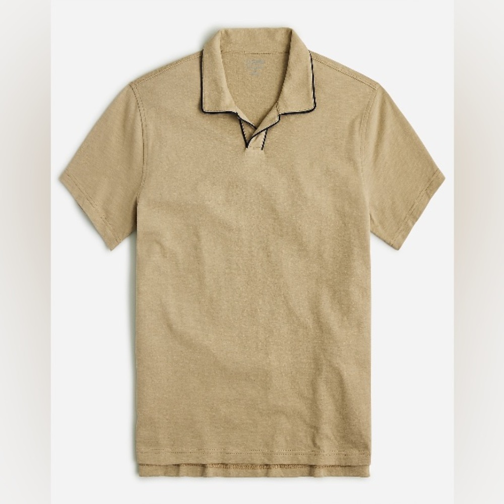 J.Crew Garment-dyed johnny-collar polo in tipped slub cotton M KHAKI